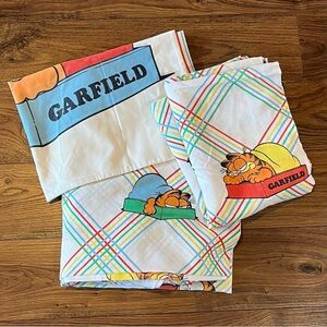 1978 Vintage Jim Davis Garfield Twin Bed Sheets Set-Flat Fitted Pillowcase USA